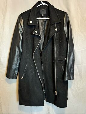 Forever 21 Black Wool Coat with Faux Leather Sleeves